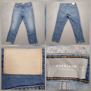 Everlane Women's Curvy Cheeky Jeans Size 32‎ Blue Medium Wash Raw Hem